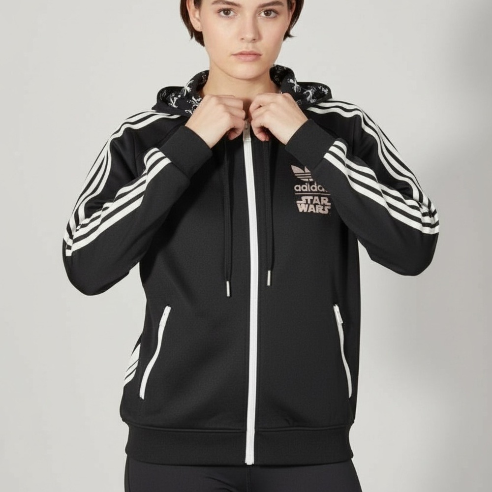 Adidas Black and White Star Wars Storm Trooper Flock Track Hoodie SZ M